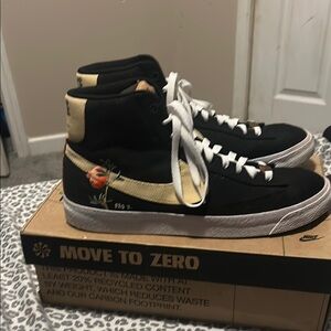 Nike Black and Cream High-Top Sneakers with Suede Finish
